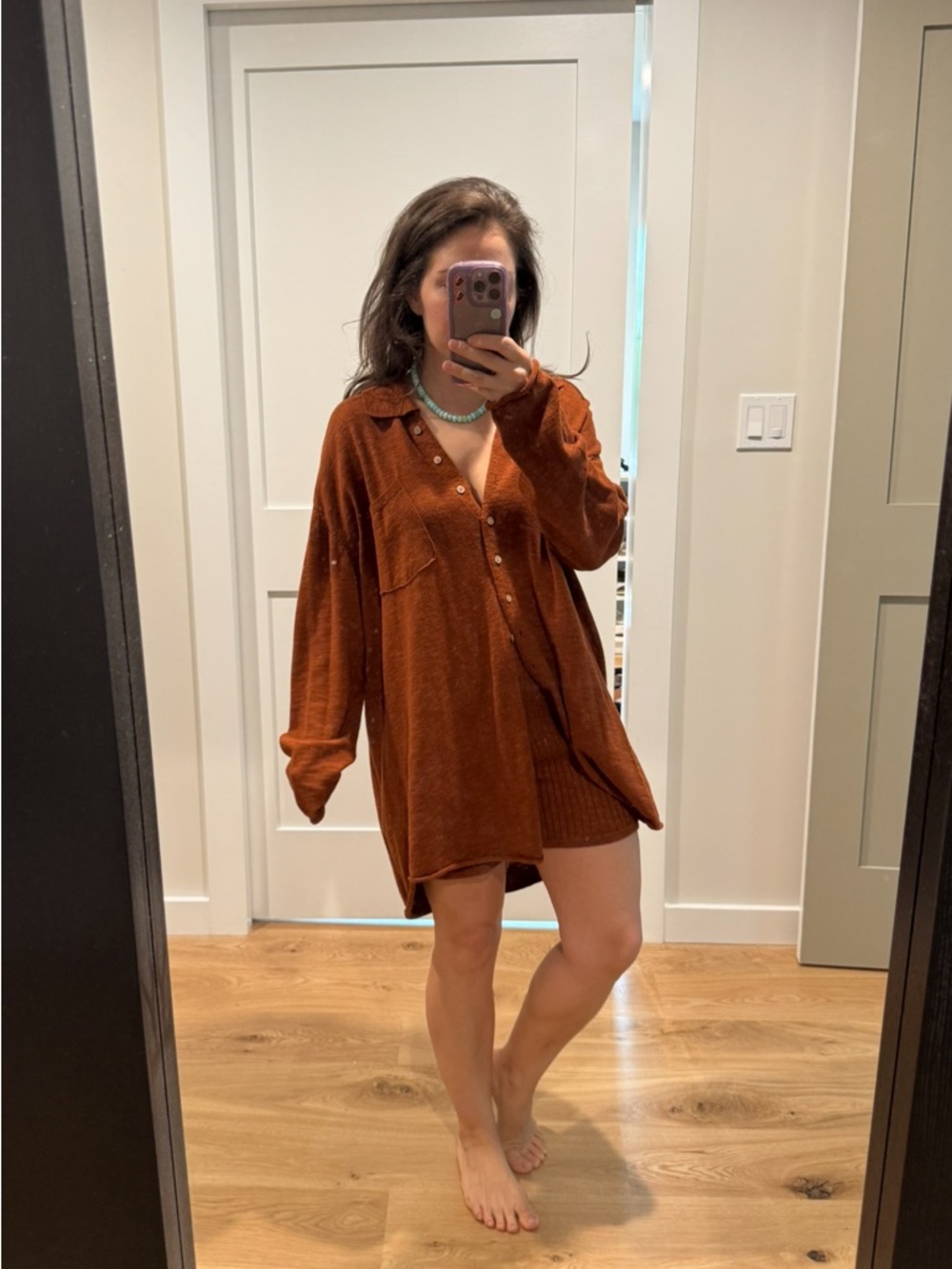 Free People High Waist Rust Brown Knit Shorts only